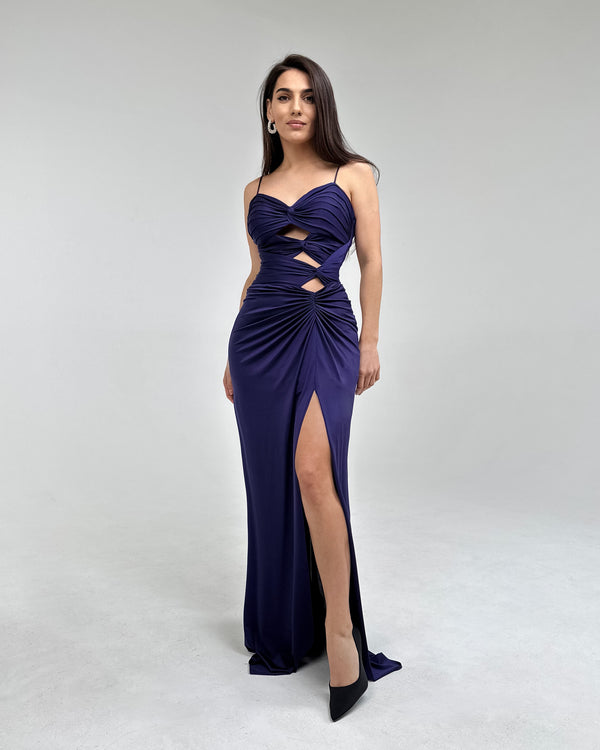 Purple occasion dress with slit