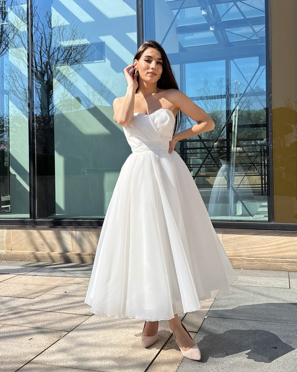 White midi wedding dress with corset